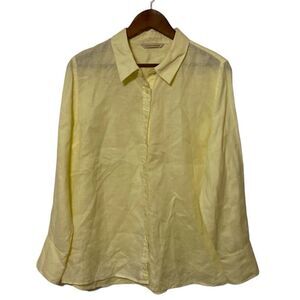 Soft Surroundings 100% Linen Long Sleeve Button Down Butter Yellow Lagenlook